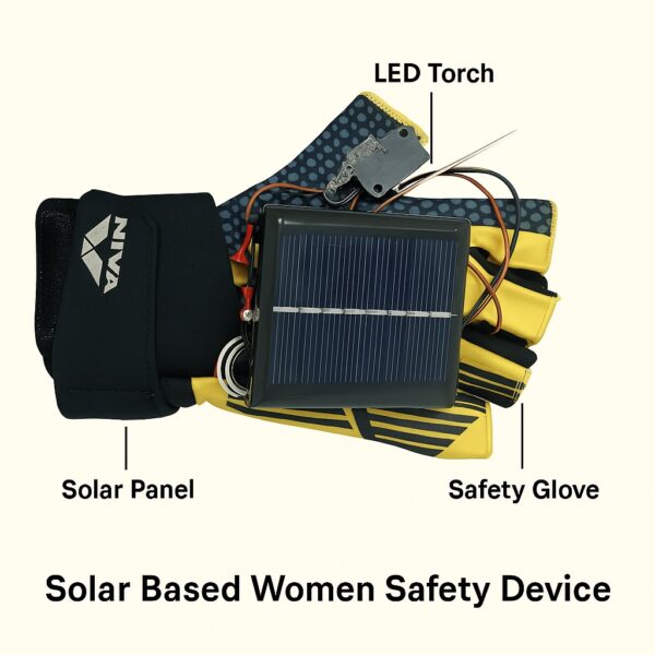 Solar Powered Women Safety Glove – High Voltage Self-Defense with LED Torch | Smart Wearable Safety Project Kit