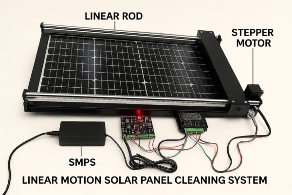 Automatic Linear Motion Solar Panel Cleaning System – Stepper Motor, Industrial Controller & 20W Solar Power Project Kit